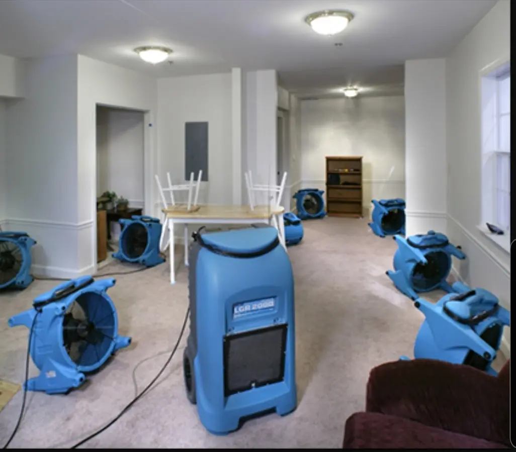 Air movers and dehumidifier setup for Water Damage Restoration in Tamaqua